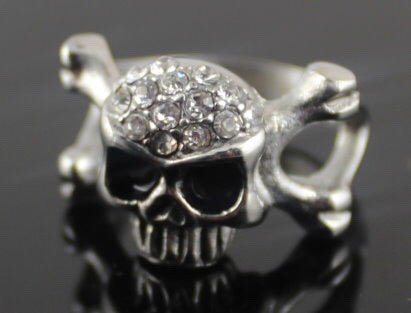 Sparkle Skull and Cross Bones Ring in Stainless Steel
