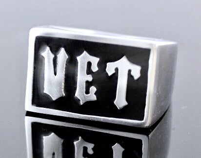 Veteran Ring Rectangle In Stainless Steel and Black
