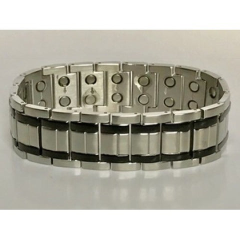Stainless Steel Black Striped Magnetic Bracelet