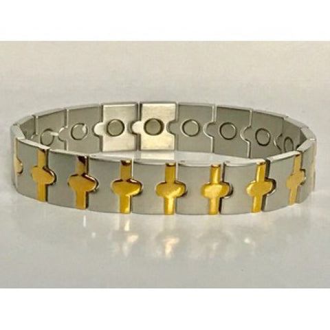 Stainless Steel Gold-tone Cross Magnetic Bracelet