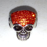 Sparkly Skull in Bright Orange Ring in Stainless Steel
