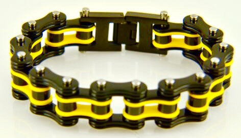 Motorcycle Chain Bracelet in Yellow and Black Stainless Steel