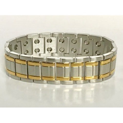 Stainless Steel Gold-tone Striped Magnetic Bracelet