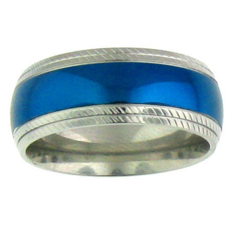 Wide Bright Blue Stainless Steel Band with comfort fit;
