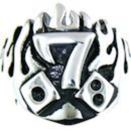 Lucky 7 Stainless Steel Ring with Flames and Dice