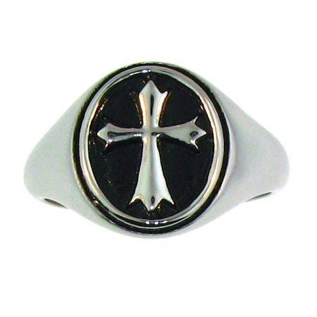 OVAL CROSS RING WITH BLACK BACKGROUND MENS
