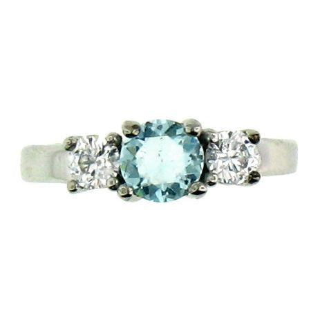 Bright Baby Blue and CZ Stone Stainless Steel March Birthstone Ring