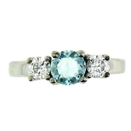 Bright Baby Blue and CZ Stone Stainless Steel Ring