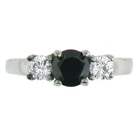 Black Princess Cut and Clear CZ Stones Stainless Steel Ring