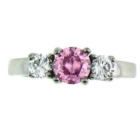 Hot Pink Ice and Round  Clear CZ Stones Stainless Steel Ring