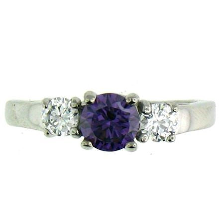Deep Amethyst Purple and Clear CZ Stones Stainless Steel Ring